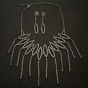 Rhinestone Choker Necklace and Earring Set